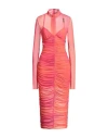 Versace Jeans Couture Long-sleeve Ruched Mesh Midi Dress In Multi