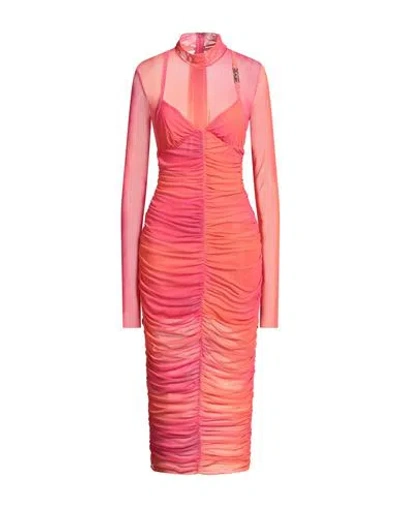 VERSACE JEANS COUTURE VERSACE JEANS COUTURE WOMAN MIDI DRESS ORANGE SIZE 10 POLYESTER, ELASTANE