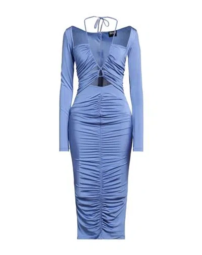 Versace Jeans Couture Woman Midi Dress Pastel Blue Size 4 Acetate, Elastane