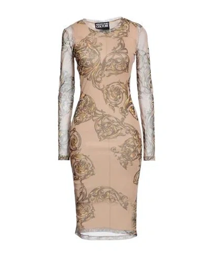 Versace Jeans Couture Woman Midi Dress Sand Size 6 Polyester In Beige