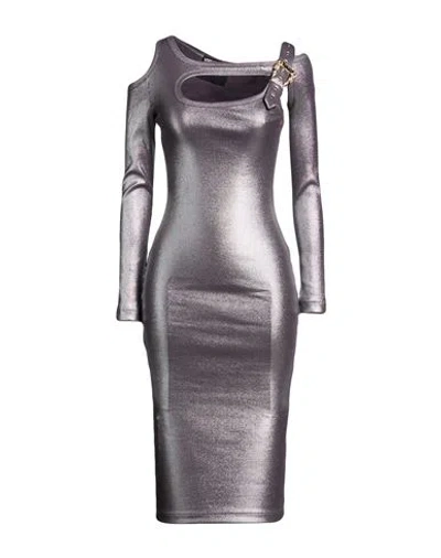 Versace Jeans Couture Metallic Ribbed Bodycon Dress In Silver