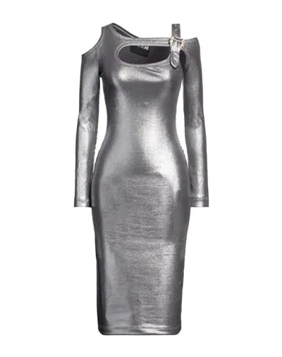 Versace Jeans Couture Woman Midi Dress Silver Size 8 Polyamide, Elastane