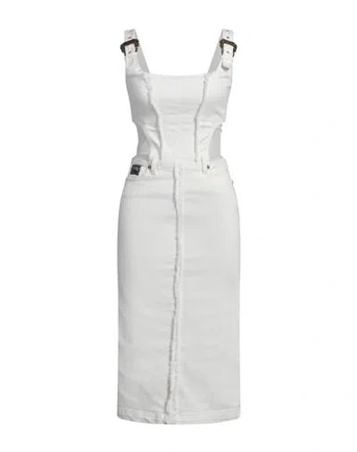 Versace Jeans Couture Woman Midi Dress White Size 12 Cotton, Elastane, Polyamide