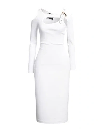 Versace Jeans Couture Woman Midi Dress White Size 4 Cotton, Elastane
