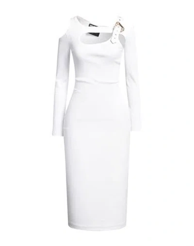 Versace Jeans Couture Woman Midi Dress White Size 6 Cotton, Elastane