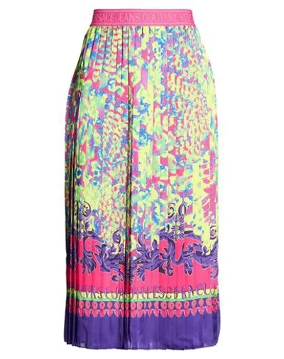Versace Jeans Couture Woman Midi Skirt Lime Green Size 8 Polyester In Multi