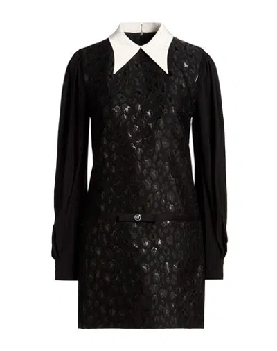 Versace Jeans Couture Woman Mini Dress Black Size 4 Acetate, Virgin Wool, Polyamide, Metallic Polyes