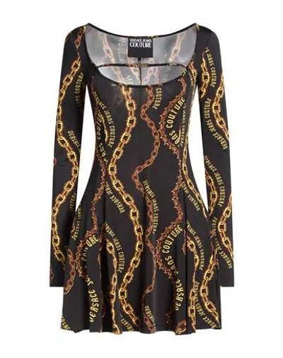Versace Jeans Couture Woman Mini Dress Black Size 4 Viscose, Elastane In Multi
