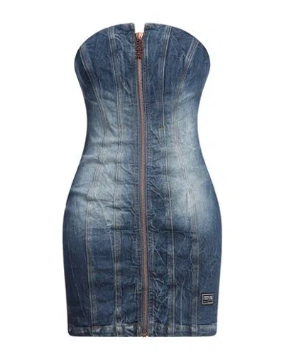 Versace Jeans Couture Woman Mini Dress Blue Size 12 Cotton, Elastane