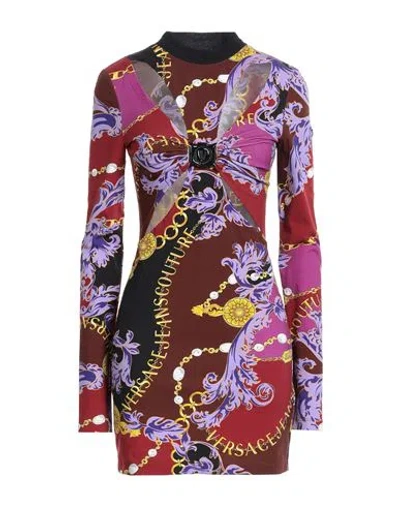 Versace Jeans Couture Woman Mini Dress Brick Size 4 Cotton, Elastane In Multi