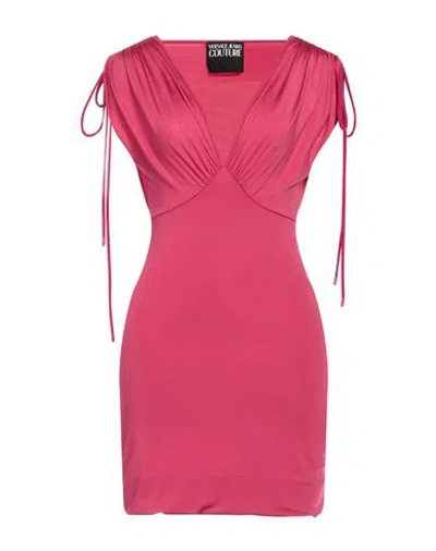 Versace Jeans Couture Pink Ruched Minidress In E406 Hot Pink