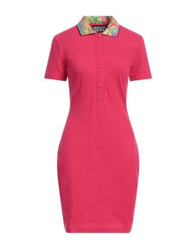 Versace Jeans Couture Animalier Cotton Polo Dress In Hot Pink