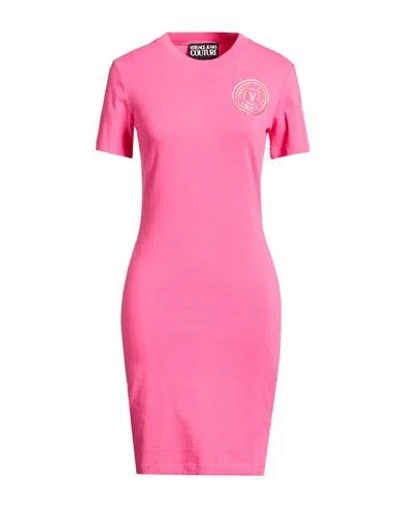 Versace Jeans Couture Woman Mini Dress Fuchsia Size M Cotton, Elastane In Pink