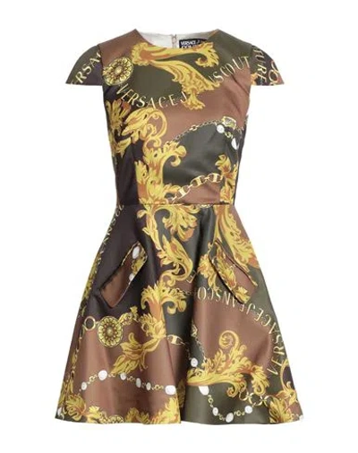 Versace Jeans Couture Woman Mini Dress Military Green Size 10 Polyester In Multi