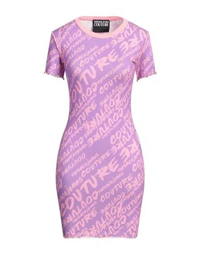 Versace Jeans Couture Woman Mini Dress Purple Size L Cotton, Elastane In Pink