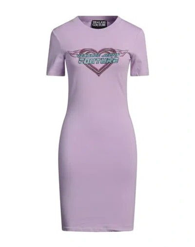 VERSACE JEANS COUTURE VERSACE JEANS COUTURE WOMAN MINI DRESS PURPLE SIZE XS COTTON, ELASTANE