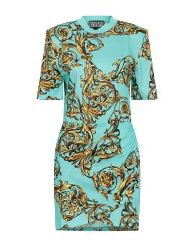 Versace Jeans Couture Woman Short Dress Turquoise Size 0 Cotton In Blue
