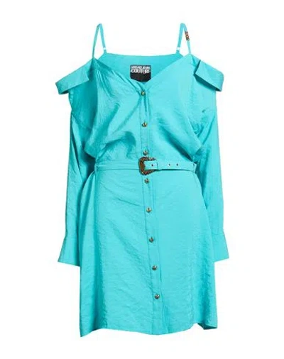 Versace Jeans Couture Woman Mini Dress Turquoise Size 8 Modal, Polyester In Blue