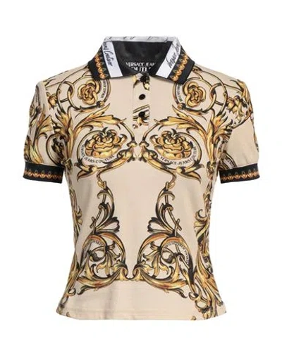 Versace Jeans Couture Woman Polo Shirt Beige Size 8 Cotton, Polyester, Elastane