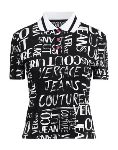 Versace Jeans Couture Woman Polo Shirt Black Size S Cotton, Polyester, Polyamide, Elastane