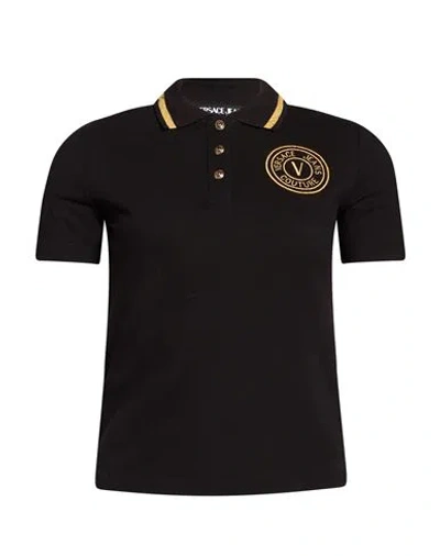 Versace Jeans Couture Woman Polo Shirt Black Size Xs Cotton, Polyester, Elastane, Metallic Fiber