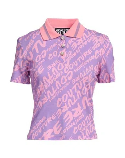 Versace Jeans Couture Woman Polo Shirt Lilac Size M Cotton In Purple