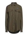 Versace Jeans Couture Woman Shirt Military Green Size 4 Cotton, Wool, Polyamide In Green