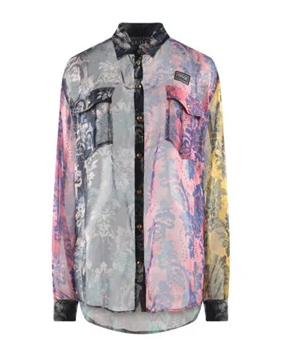 Versace Jeans Couture Woman Shirt Apricot Size 4 Polyester In Navy Blue