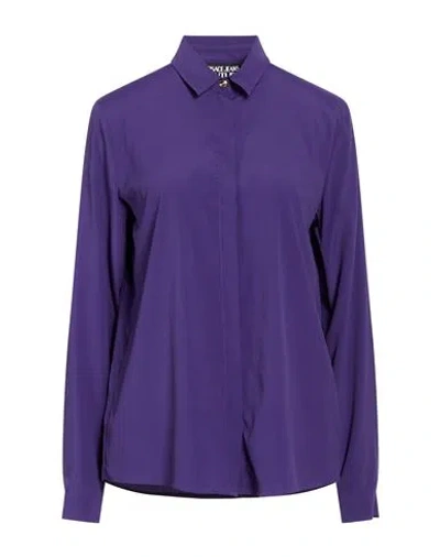 Versace Jeans Couture Woman Shirt Purple Size 8 Acetate, Silk, Elastane