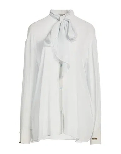 Versace Jeans Couture Woman Shirt Sky Blue Size 10 Silk In White