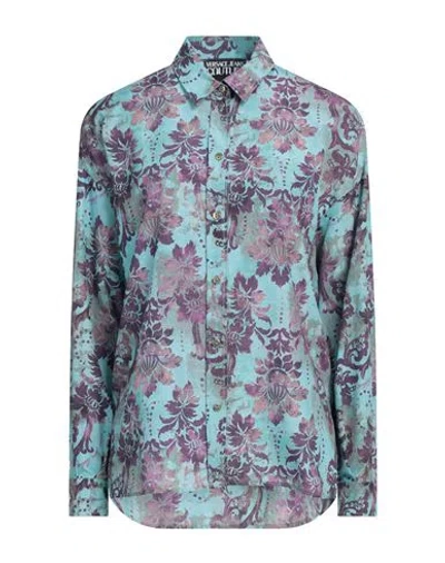 Versace Jeans Couture Woman Shirt Turquoise Size 6 Polyester In Blue