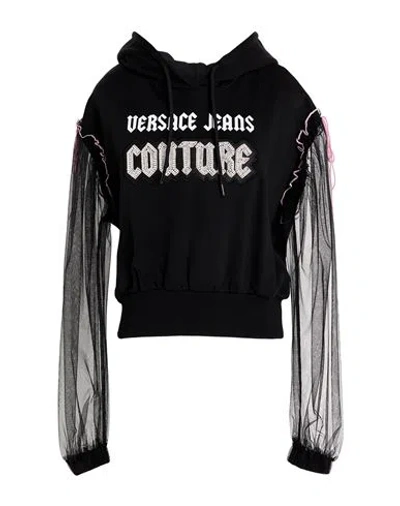 Versace Jeans Couture Woman Sweatshirt Black Size L Cotton, Elastane In Blue