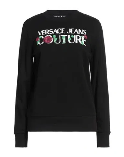 VERSACE JEANS COUTURE VERSACE JEANS COUTURE WOMAN SWEATSHIRT BLACK SIZE S COTTON, ELASTANE