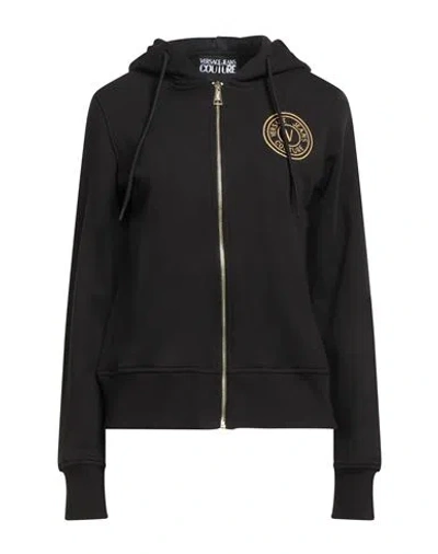 VERSACE JEANS COUTURE VERSACE JEANS COUTURE WOMAN SWEATSHIRT BLACK SIZE S COTTON, ELASTANE