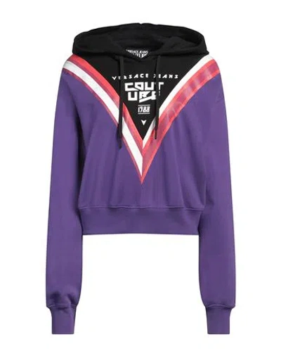 Versace Jeans Couture Woman Sweatshirt Purple Size S Cotton, Elastane
