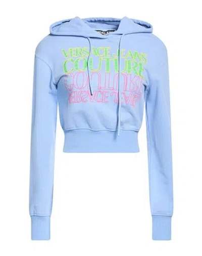 Versace Jeans Couture Woman Sweatshirt Sky Blue Size S Cotton, Elastane
