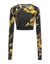 Versace Jeans Couture Black Longsleeve Tops With All-over Baroque Print In Black