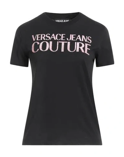Versace Jeans Couture Glittered-logo Cotton T-shirt In Black