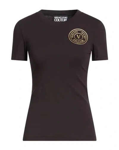 Versace Jeans Couture Woman T-shirt Black Size M Cotton, Elastane In Brown