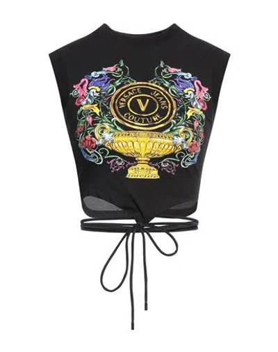 VERSACE JEANS COUTURE VERSACE JEANS COUTURE WOMAN T-SHIRT BLACK SIZE M COTTON, ELASTANE
