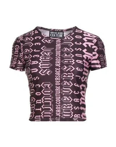 Versace Jeans Couture Woman T-shirt Dark Purple Size L Polyester, Elastane In Brown