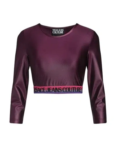 Versace Jeans Couture Woman T-shirt Deep Purple Size 10 Polyamide, Elastane