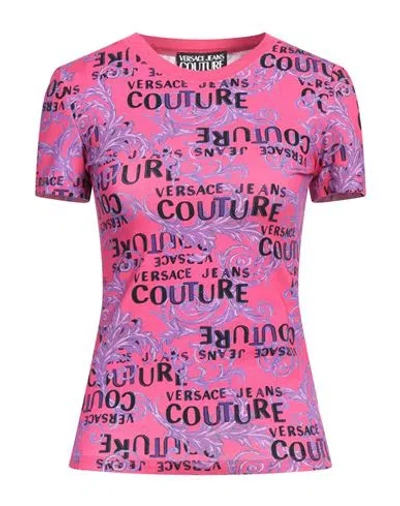 Versace Jeans Couture Woman T-shirt Fuchsia Size L Cotton, Elastane In Pink