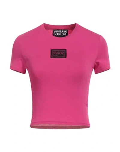 Versace Jeans Couture Woman T-shirt Fuchsia Size S Cotton, Elastane In Pink