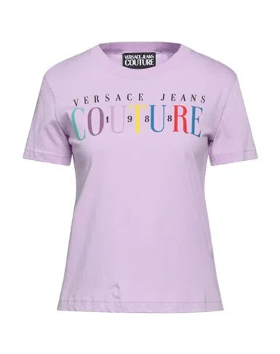 Versace Jeans Couture Woman T-shirt Lilac Size L Cotton In Purple