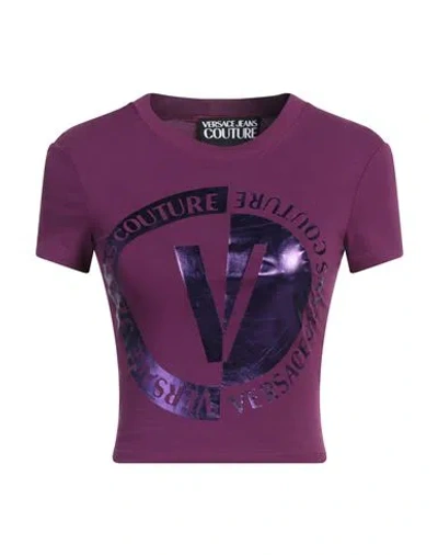 Versace Jeans Couture Logo-print Cropped T-shirt In Purple