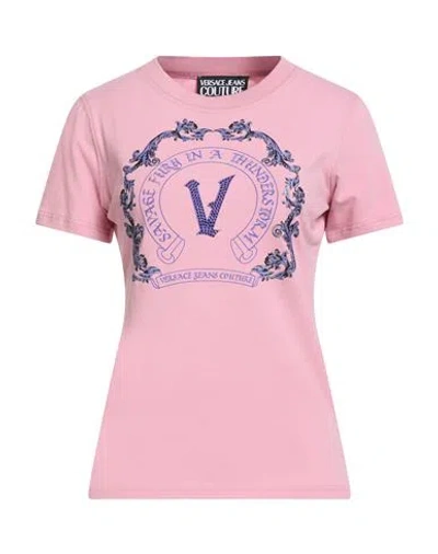 Versace Jeans Couture Woman T-shirt Pink Size L Cotton, Elastane In Multi