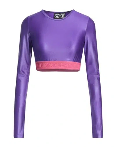 VERSACE JEANS COUTURE VERSACE JEANS COUTURE WOMAN T-SHIRT PURPLE SIZE 2 POLYAMIDE, ELASTANE