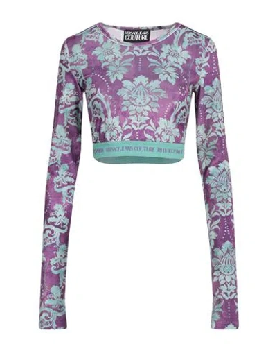 Versace Jeans Couture Woman T-shirt Purple Size 4 Polyester, Elastane
