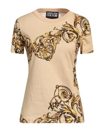 Versace Jeans Couture Woman T-shirt Sand Size 8 Cotton In Beige